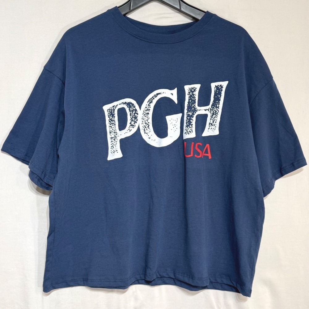 Where I'm‎ From Pittsburgh PGH USA Navy Graphic Boxy T-Shirt Womens Large NEW